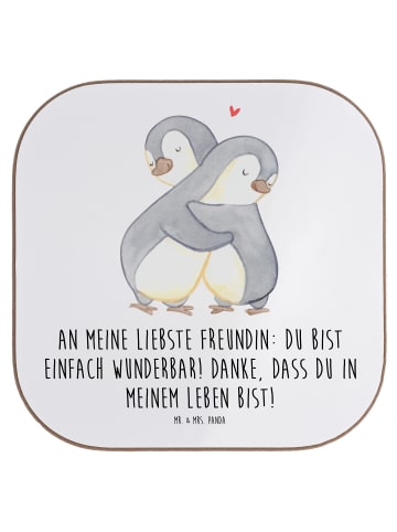 Mr. & Mrs. Panda Glas-Untersetzer Liebste Freundin mit Spruch in Weiß