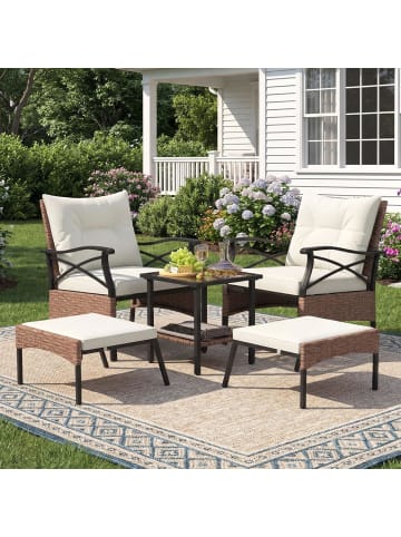 COSTWAY 5 tlg. Polyrattan Gartenmöbel Set mit Kissen in Beige