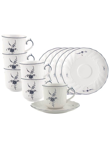 Villeroy & Boch 6er Set Kaffeetassen mit Untertassen Vieux Luxembourg 120 ml in weiß-blau