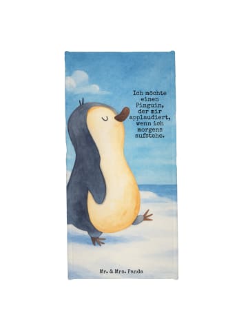 Mr. & Mrs. Panda Badehandtuch Pinguin mHerzieren Design mit Spruch in Weiß