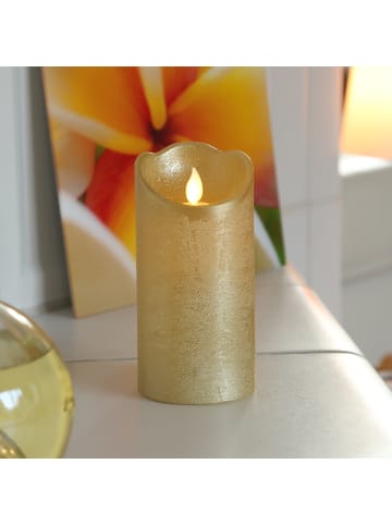 MARELIDA LED Kerze Twinkle Echtwachs bewegte Flamme D: 7,5cm H: 15cm in gold