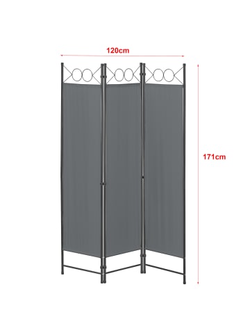 en.casa Raumteiler Saragossa 3-teilig in Grau (H)171cm (B)120cm