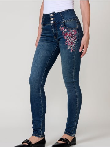 KOROSHI Damen Jeans Slim besticktes Korsett in blau