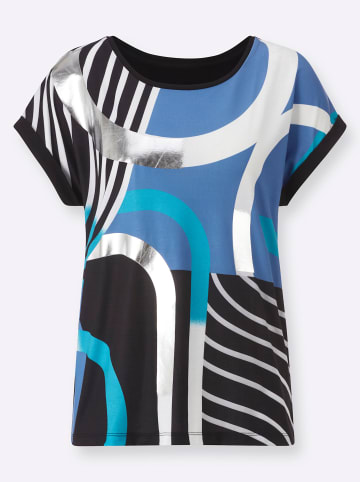 WITT WEIDEN Rundhals-Shirt in türkis-schwarz-bedruckt