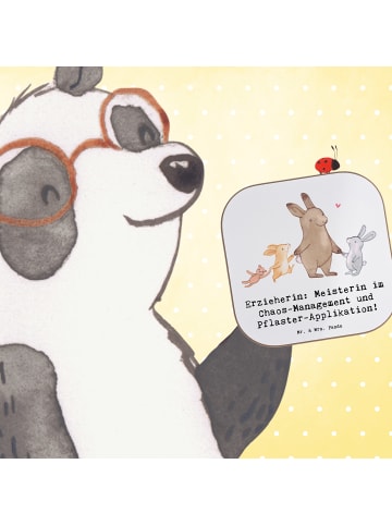 Mr. & Mrs. Panda Bierdeckel Erzieherin Chaos-Management mit Spruch in Weiß