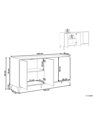 Beliani Sideboard COWELL in Braun/Schwarz - (W) 160 x (H) 82 x (L) 40 cm