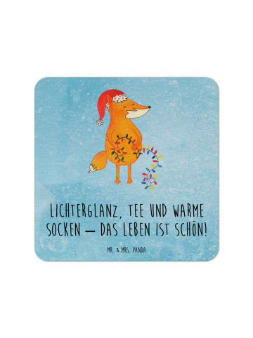 Mr. & Mrs. Panda Bierdeckel Fuchs Weihnachten mit Spruch in Eisblau
