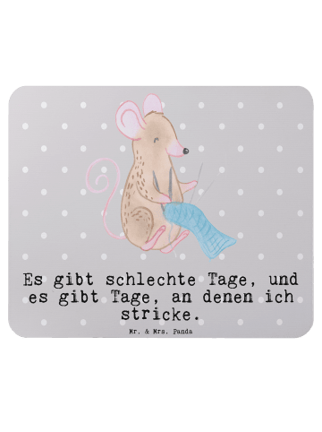 Mr. & Mrs. Panda Mauspad Maus Stricken mit Spruch in Grau Pastell