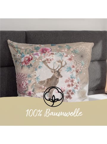 Traumschloss Comfort Flanell Bettwäsche - Geonna - winterlicher Hirsch mit Mandalas und Blumen in braun