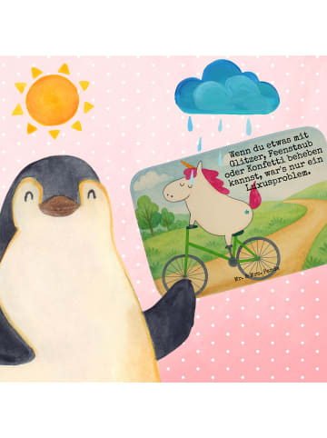 Mr. & Mrs. Panda Badematte Einhorn Radfahrer Design mit Spruch in Weiß