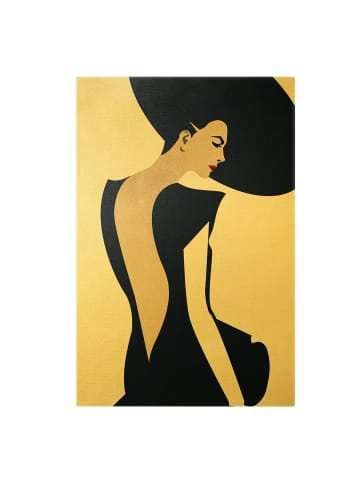 WALLART Leinwandbild Gold - Dame mit Hut in Dunkelblau in Blau