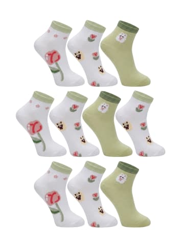 Yuhu Damen Sneaker-Socken 10er Pack Hase Blumen Ostern in Mehrfarbig
