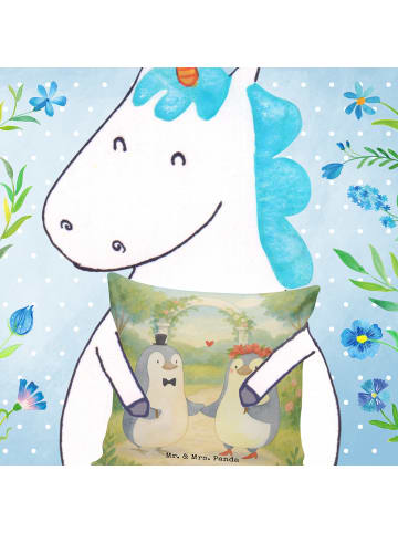 Mr. & Mrs. Panda Sofakissen 40x40 Hochzeit Pinguin Design ohne S... in Weiß