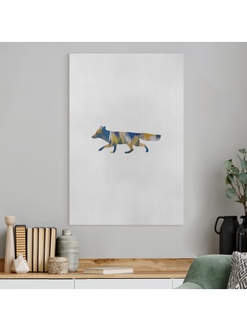WALLART Leinwandbild - Fuchs in Blau und Gelb in Grau