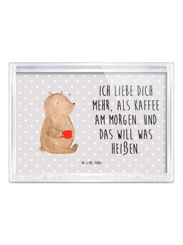 Mr. & Mrs. Panda Bilderrahmen Bär Morgenkaffee mit Spruch in Grau Pastell
