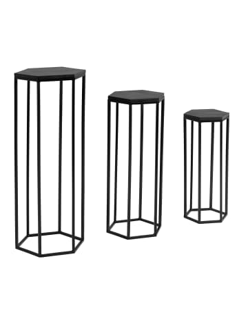 KADIMA DESIGN Massivholz und Metall Beistelltische, 3 Hexagon Tische, modern