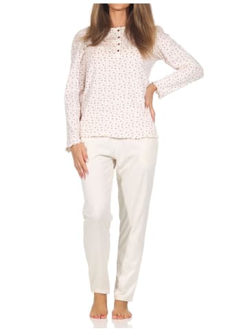 NORMANN Langarm Schlafanzug Pyjama Minimalprint - 86995 in creme