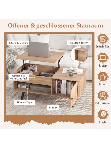 COSTWAY Couchtisch höhenverstellbar in Hellbraun