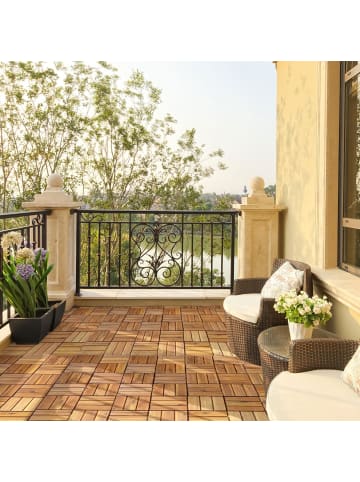 COSTWAY Holzfliesen 27 Stk. Set in Braun