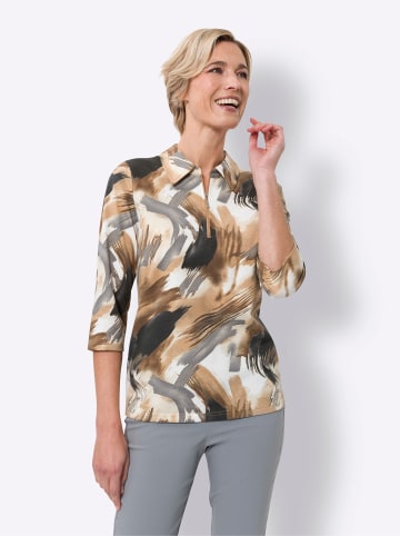 Sieh an! Poloshirt in ecru-camel-bedruckt