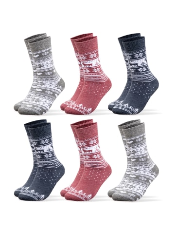 Occulto 6er Pack Norweger Socken Frida in Rot-Grau-Blau