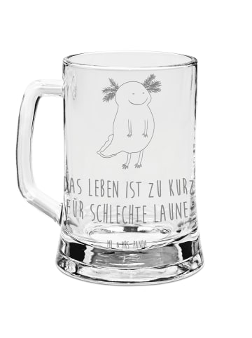 Mr. & Mrs. Panda Bierkrug Glas Axolotl Glücklich mit Spruch in Transparent