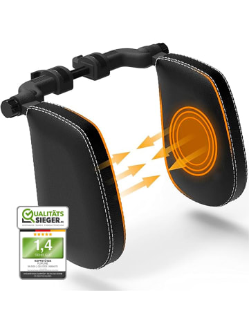 Flip Kopfstütze Auto schwarz Nähte weiß  Schwarz