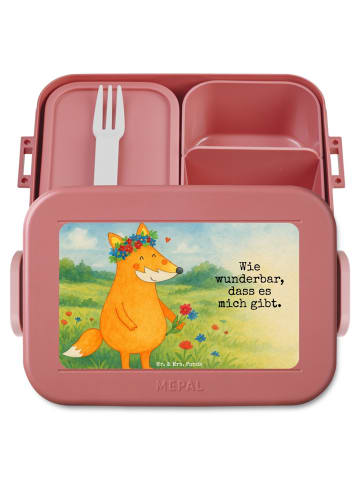 Mr. & Mrs. Panda Bento Box Fuchs Blumen Design mit Spruch in Rot Pastell