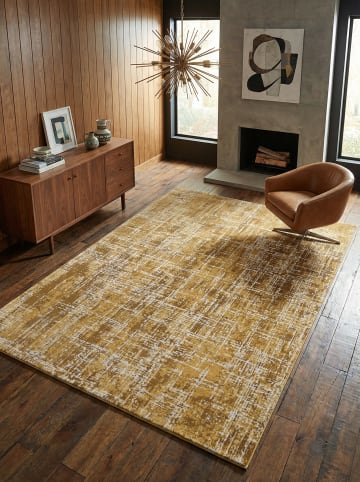 KADIMA DESIGN Teppich Velours, Modern, Strukturiert, Wohnzimmer, Rutschfest in Senfgelb