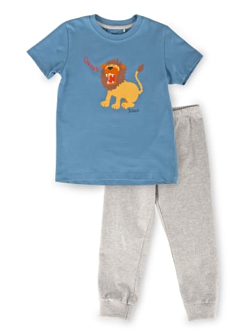 Sigikid Pyjama, kurzarm Kinder Schlafanzug in blau/grau