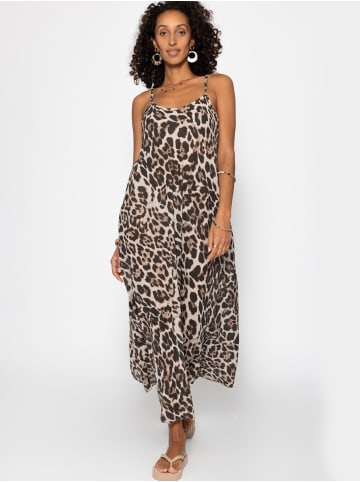 SASSYCLASSY Leicht transparentes Musselin Beach Kleid mit Leo-Print in Beige
