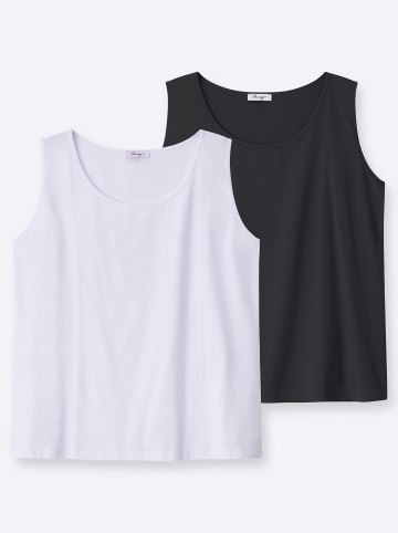 sheego Doppelpack Tops in schwarz-weiß
