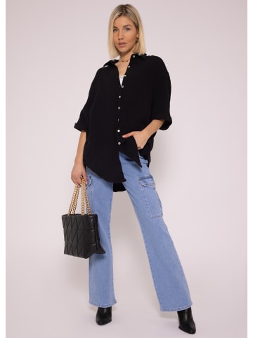 SASSYCLASSY Oversize Musselin Bluse in Schwarz