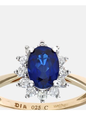 Diamant L'éternel Cluster-Ring aus 375 Gelbgold mit Diamant mit Saphir