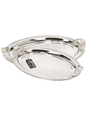 Almina 2er-Set Serviertabletts aus hochwertigem 18/10 Edelstahl in Silber(Motiv7)