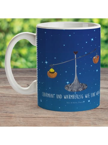 Mr. & Mrs. Panda Plastikbecher Sternzeichen Waage mit Spruch in Sternenhimmel Blau