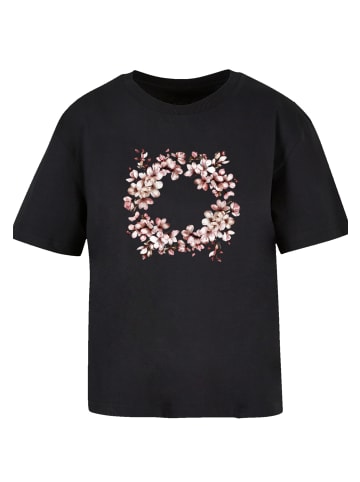 F4NT4STIC Tee Rosa Frühlings Blumenkranz Dekor in schwarz
