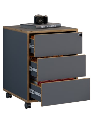 VCM  Holz Rollcontainer Bürocontainer Salia 3 Schublade in Anthrazit