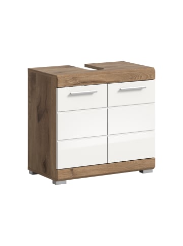 xonox.home Waschbeckenunterschrank in Nox Oak/weiß hochglanz - (B) 37 x (H) 191 x (T) 31