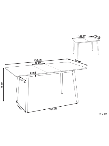 Beliani Esszimmertisch MIRABEL in Weiß/Braun - (W) 80 x (H) 75 x (L) 120 cm