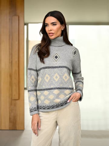 Heine Jacquard-Pullover in grau-sand-gemustert