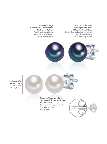 Valero Pearls 2er Set Ohrstecker Sterling Silber Süßwasser-Zuchtperle weiß blau in multicolor