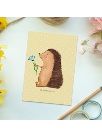 Mr. & Mrs. Panda Grußkarte Igel Blumen ohne Spruch in Gelb Pastell
