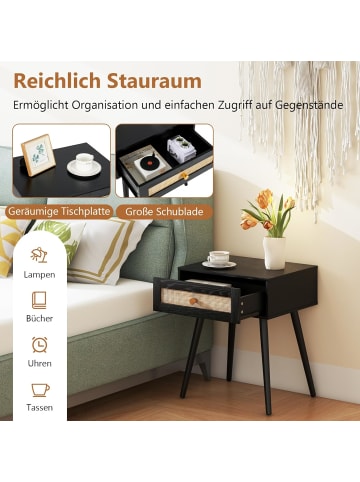 COSTWAY Nachttisch Rattan in Schwarz