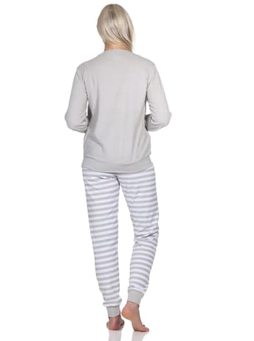 NORMANN Frottee Schlafanzug langarm Bündchen Sterne - 82697 in grau