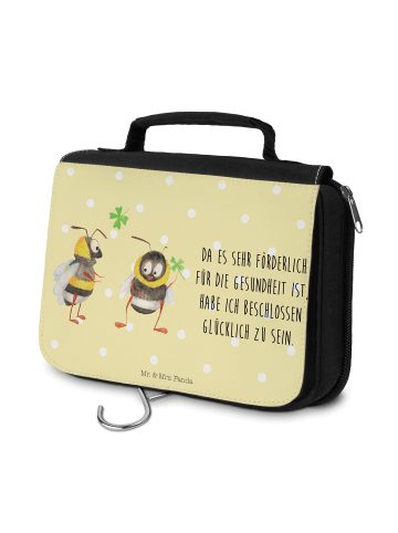 Mr. & Mrs. Panda Schminktasche Hummeln Kleeblatt mit Spruch in Gelb Pastell