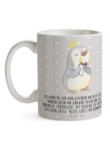 Mr. & Mrs. Panda Kaffeetasse Pinguin Kommunion mit Spruch in Grau Pastell