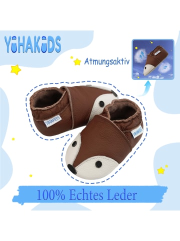 Yihakids Baby Krabbelschuhe aus Leder, weiche Lauflernschuhe mit rutschfester Sohle 