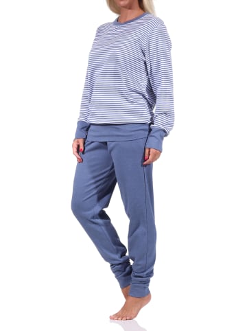 NORMANN Pyjama langarm Schlafanzug Bündchen Streifen - 69560 in blau