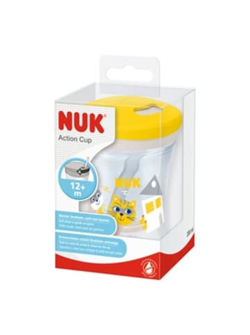 NUK Trinklernbecher mit Strohhalm, Action Cup 230 ml, ab 12 Monate in Gelb